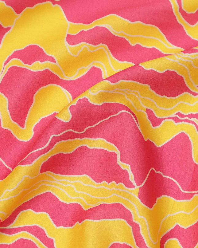 Pink and Yellow Abstract Wave Patterned Cotton Lawn Fabric, 110 Cms Width, Made in India-D23562