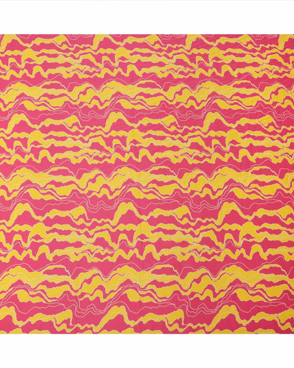 Pink and Yellow Abstract Wave Patterned Cotton Lawn Fabric, 110 Cms Width, Made in India-D23562