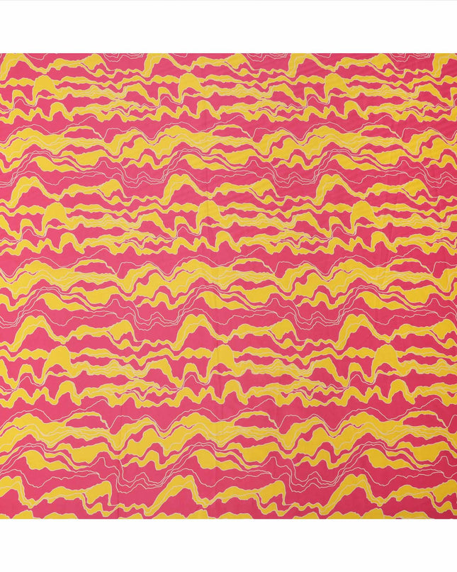 Pink and Yellow Abstract Wave Patterned Cotton Lawn Fabric, 110 Cms Width, Made in India-D23562