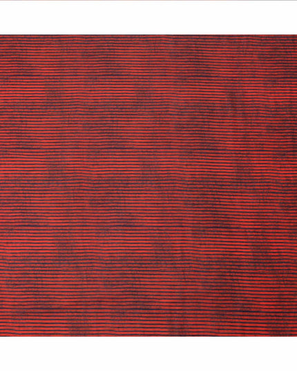 Rust Red with Black Horizontal Stripe Pattern Cotton Lawn Fabric, 110 Cms Width, Made in India-D23564