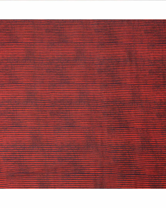Rust Red with Black Horizontal Stripe Pattern Cotton Lawn Fabric, 110 Cms Width, Made in India-D23564