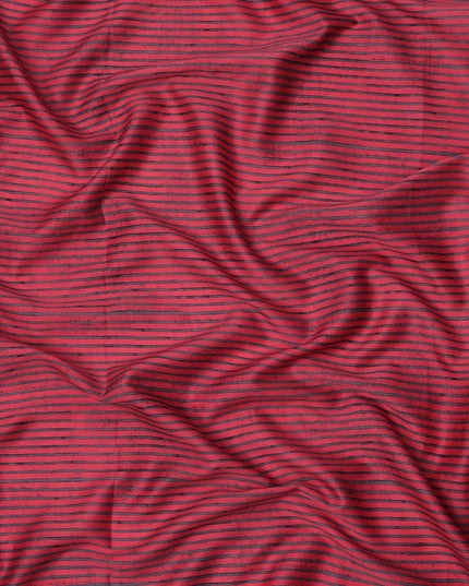 Ruby Pink with Black Horizontal Stripe Pattern Cotton Lawn Fabric, 110 Cms Width, Made in India-D23565 Regal Fabrics