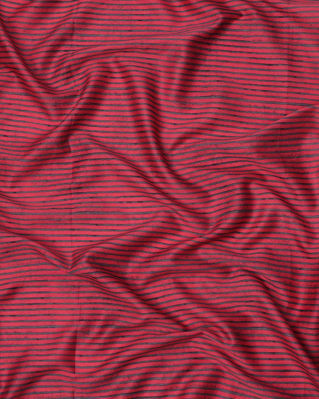 Ruby Pink with Black Horizontal Stripe Pattern Cotton Lawn Fabric, 110 Cms Width, Made in India-D23565 Regal Fabrics