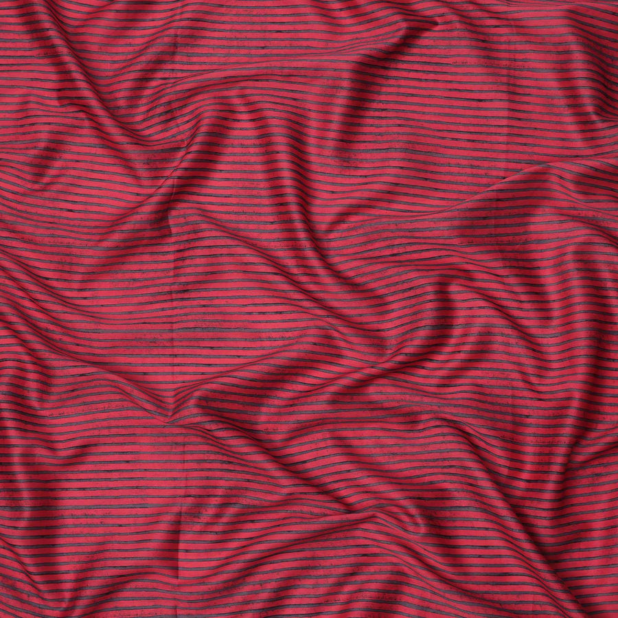 Ruby Pink with Black Horizontal Stripe Pattern Cotton Lawn Fabric, 110 Cms Width, Made in India-D23565 Regal Fabrics