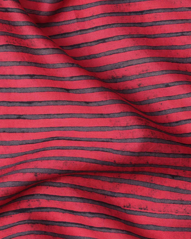 Ruby Pink with Black Horizontal Stripe Pattern Cotton Lawn Fabric, 110 Cms Width, Made in India-D23565 Regal Fabrics