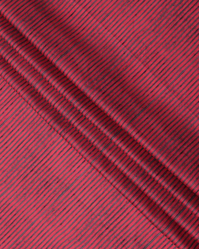 Ruby Pink with Black Horizontal Stripe Pattern Cotton Lawn Fabric, 110 Cms Width, Made in India-D23565 Regal Fabrics