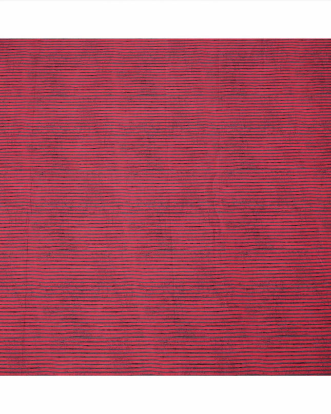 Ruby Pink with Black Horizontal Stripe Pattern Cotton Lawn Fabric, 110 Cms Width, Made in India-D23565 Regal Fabrics