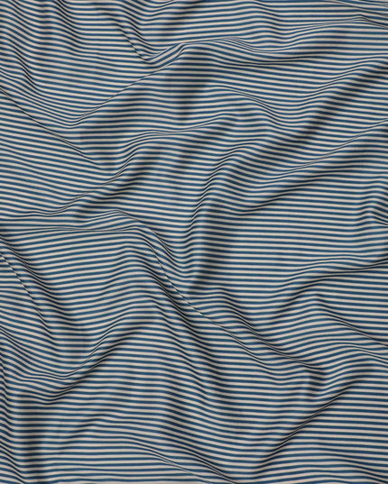 Navy Blue and White Micro Stripe Pattern Cotton Lawn Fabric, 110 Cms Width, Made in India-D23566