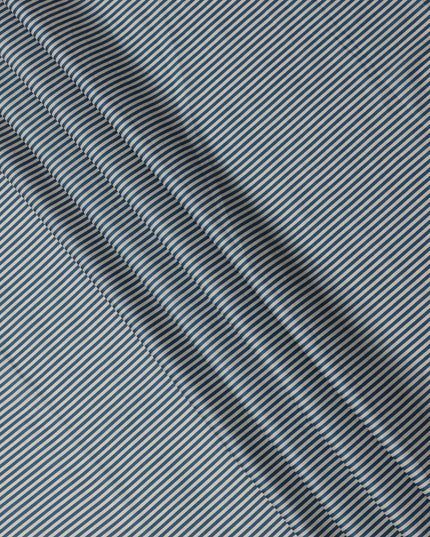 Navy Blue and White Micro Stripe Pattern Cotton Lawn Fabric, 110 Cms Width, Made in India-D23566