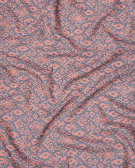 Lavender and Peach Ikat Inspired Geometric Print Cotton Lawn Fabric, 110 Cms Width, Made in India-D23568