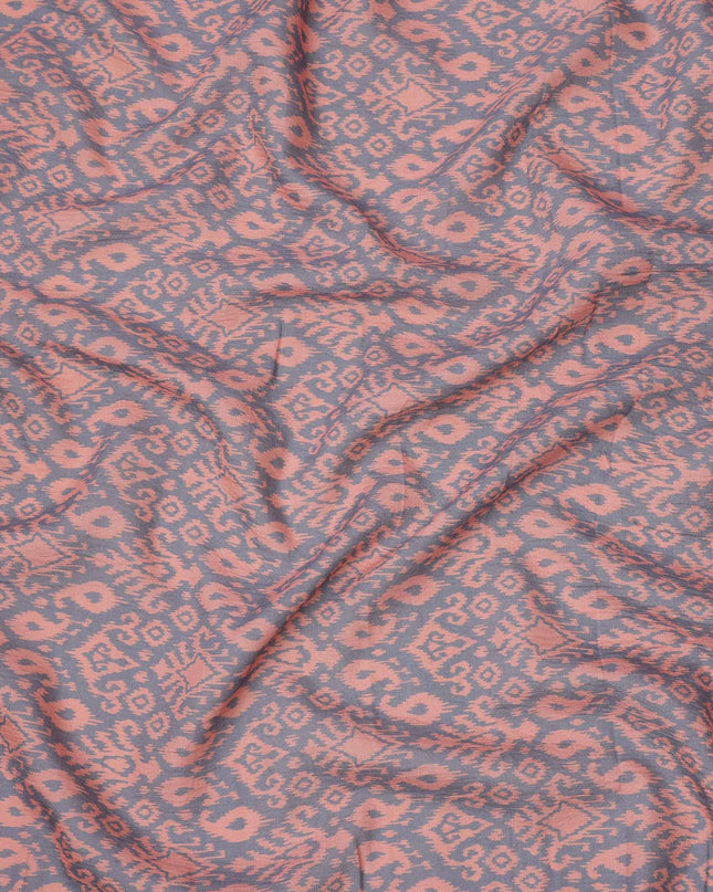 Lavender and Peach Ikat Inspired Geometric Print Cotton Lawn Fabric, 110 Cms Width, Made in India-D23568
