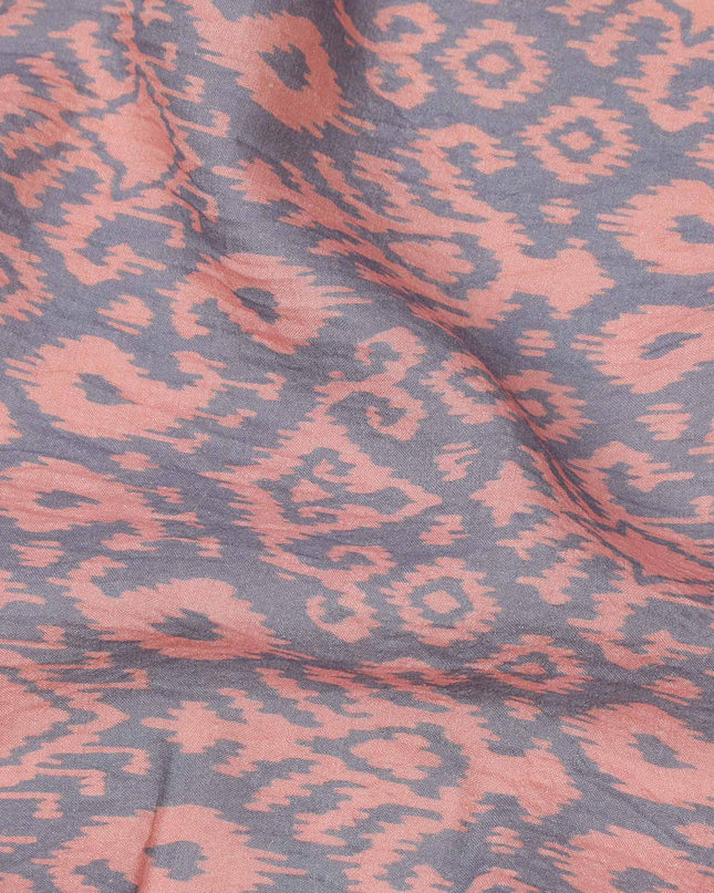 Lavender and Peach Ikat Inspired Geometric Print Cotton Lawn Fabric, 110 Cms Width, Made in India-D23568