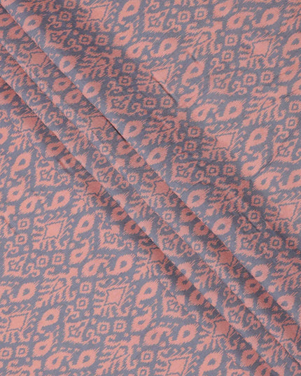 Lavender and Peach Ikat Inspired Geometric Print Cotton Lawn Fabric, 110 Cms Width, Made in India-D23568