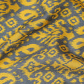 Charcoal Grey and Mustard Yellow Ikat Inspired Geometric Print Cotton Lawn Fabric, 110 Cms Width, Made in India-D23569