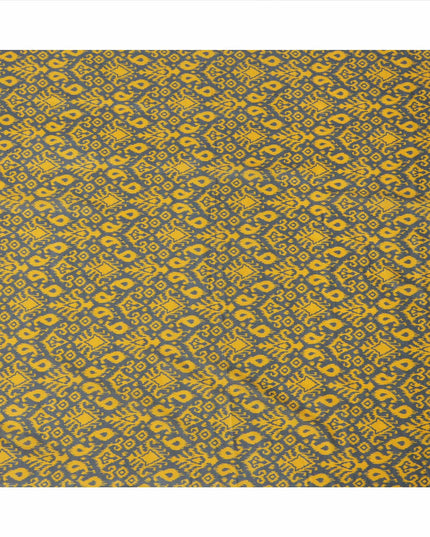 Charcoal Grey and Mustard Yellow Ikat Inspired Geometric Print Cotton Lawn Fabric, 110 Cms Width, Made in India-D23569