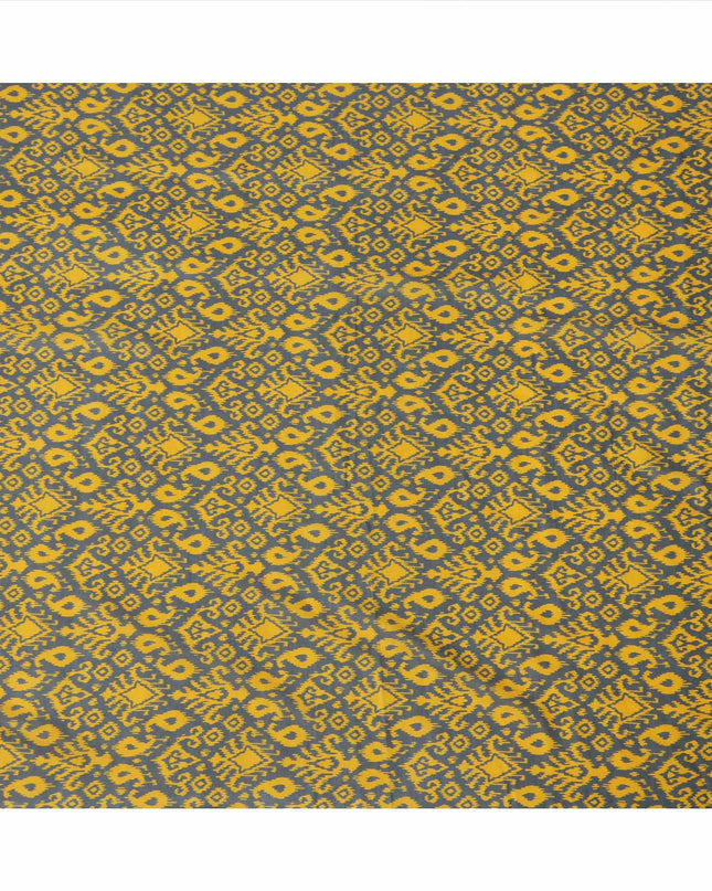Charcoal Grey and Mustard Yellow Ikat Inspired Geometric Print Cotton Lawn Fabric, 110 Cms Width, Made in India-D23569