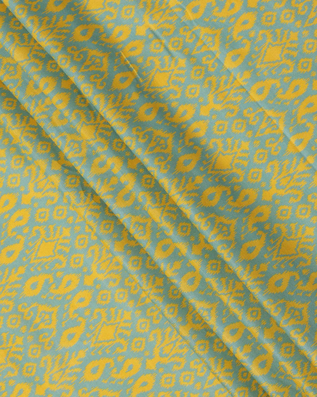 Mint Green and Yellow Ikat Inspired Geometric Print Cotton Lawn Fabric, 110 Cms Width, Made in India-D23570