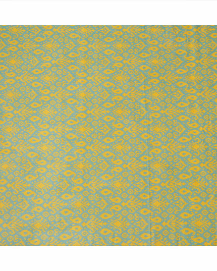 Mint Green and Yellow Ikat Inspired Geometric Print Cotton Lawn Fabric, 110 Cms Width, Made in India-D23570