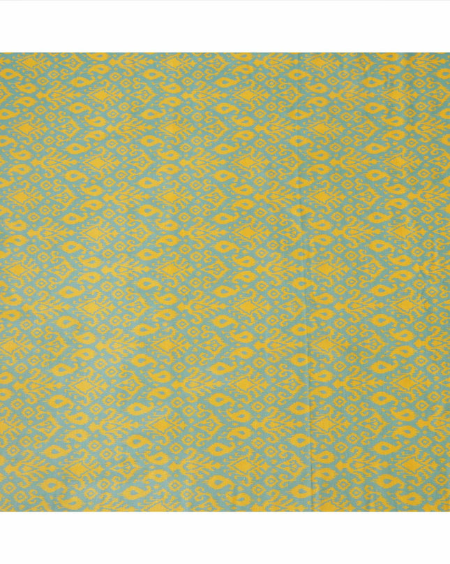 Mint Green and Yellow Ikat Inspired Geometric Print Cotton Lawn Fabric, 110 Cms Width, Made in India-D23570