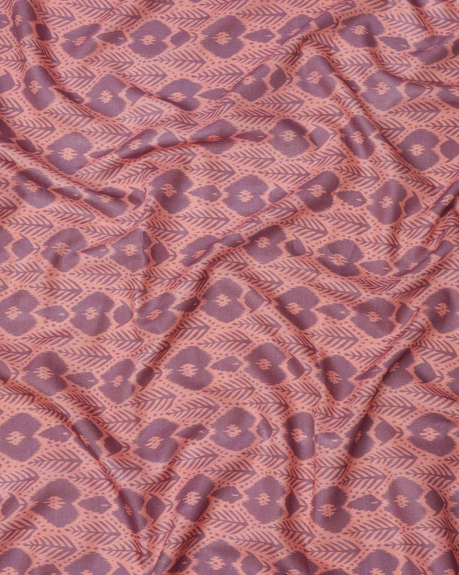 Dusty Pink and Mauve Geometric Ikat Inspired Print Cotton Lawn Fabric, 110 Cms Width, Made in India-D23571