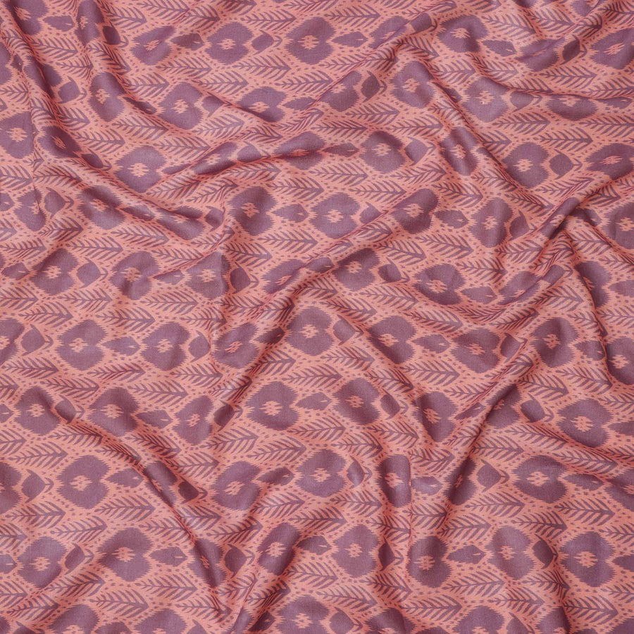 Dusty Pink and Mauve Geometric Ikat Inspired Print Cotton Lawn Fabric, 110 Cms Width, Made in India-D23571