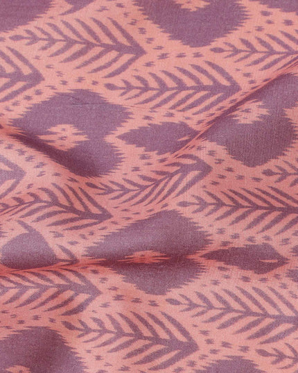 Dusty Pink and Mauve Geometric Ikat Inspired Print Cotton Lawn Fabric, 110 Cms Width, Made in India-D23571