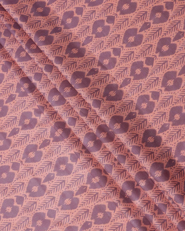 Dusty Pink and Mauve Geometric Ikat Inspired Print Cotton Lawn Fabric, 110 Cms Width, Made in India-D23571