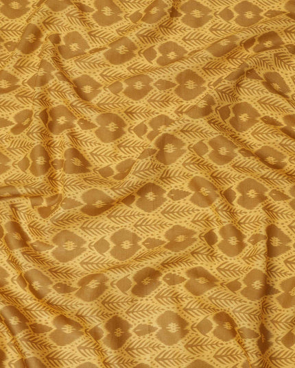 Mustard Yellow and Golden Brown Ikat Inspired Geometric Print Cotton Lawn Fabric, 110 Cms Width, Made in India-D23572