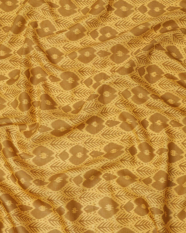 Mustard Yellow and Golden Brown Ikat Inspired Geometric Print Cotton Lawn Fabric, 110 Cms Width, Made in India-D23572