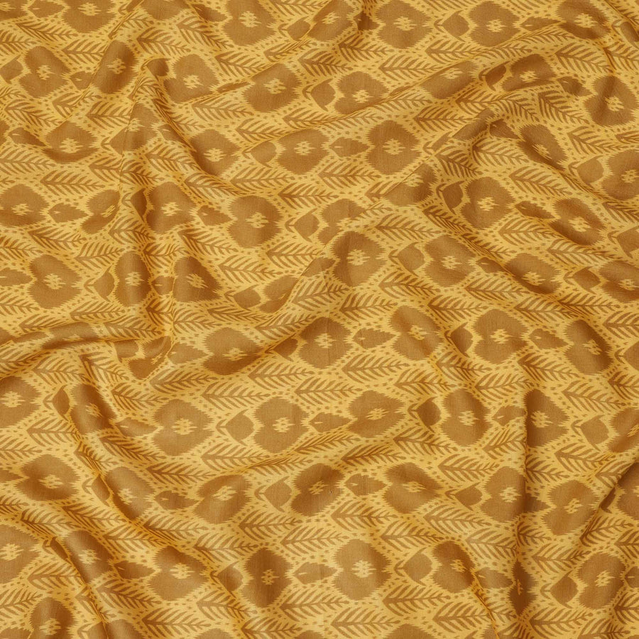 Mustard Yellow and Golden Brown Ikat Inspired Geometric Print Cotton Lawn Fabric, 110 Cms Width, Made in India-D23572