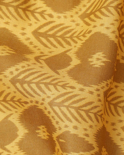 Mustard Yellow and Golden Brown Ikat Inspired Geometric Print Cotton Lawn Fabric, 110 Cms Width, Made in India-D23572
