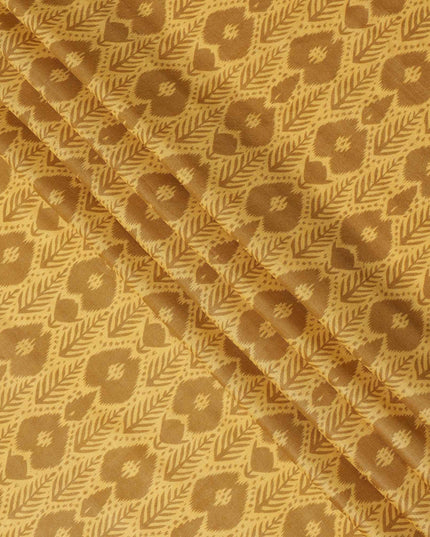 Mustard Yellow and Golden Brown Ikat Inspired Geometric Print Cotton Lawn Fabric, 110 Cms Width, Made in India-D23572