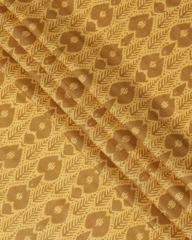 Mustard Yellow and Golden Brown Ikat Inspired Geometric Print Cotton Lawn Fabric, 110 Cms Width, Made in India-D23572