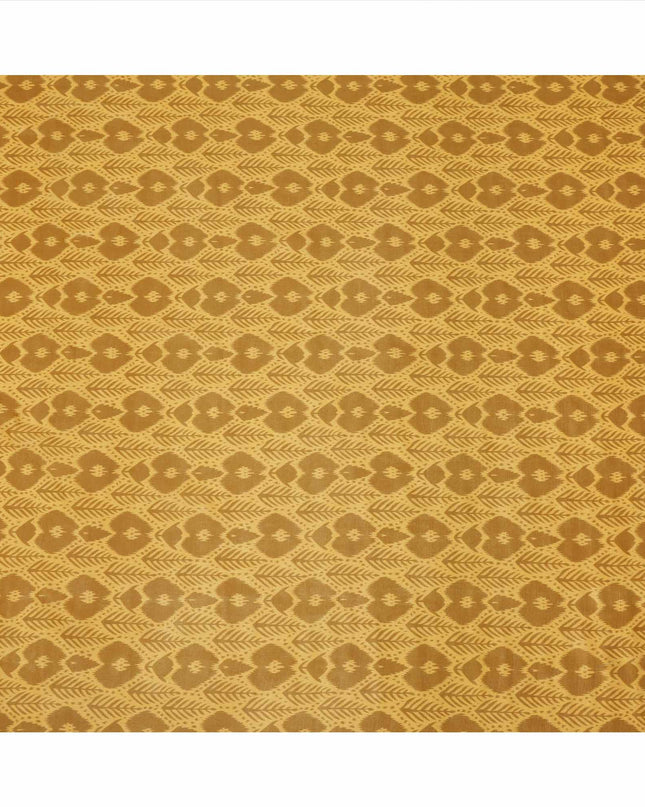Mustard Yellow and Golden Brown Ikat Inspired Geometric Print Cotton Lawn Fabric, 110 Cms Width, Made in India-D23572