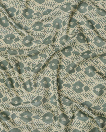 Sage Green and Beige Ikat Inspired Floral Geometric Print Cotton Lawn Fabric, 110 Cms Width, Made in India-D23573