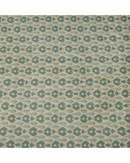 Sage Green and Beige Ikat Inspired Floral Geometric Print Cotton Lawn Fabric, 110 Cms Width, Made in India-D23573
