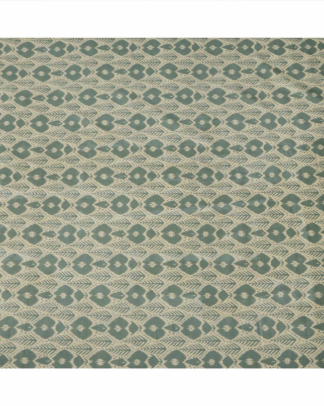 Sage Green and Beige Ikat Inspired Floral Geometric Print Cotton Lawn Fabric, 110 Cms Width, Made in India-D23573