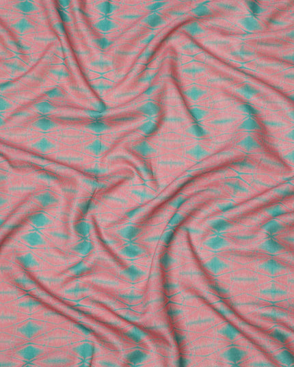 Pink and Teal Shibori Tie-Dye Effect Abstract Print Cotton Lawn Fabric, 110 Cms Width, Made in India-D23574