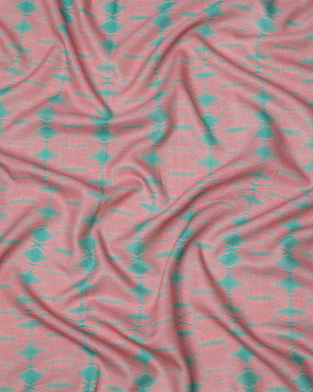 Pink and Teal Shibori Tie-Dye Effect Abstract Print Cotton Lawn Fabric, 110 Cms Width, Made in India-D23574