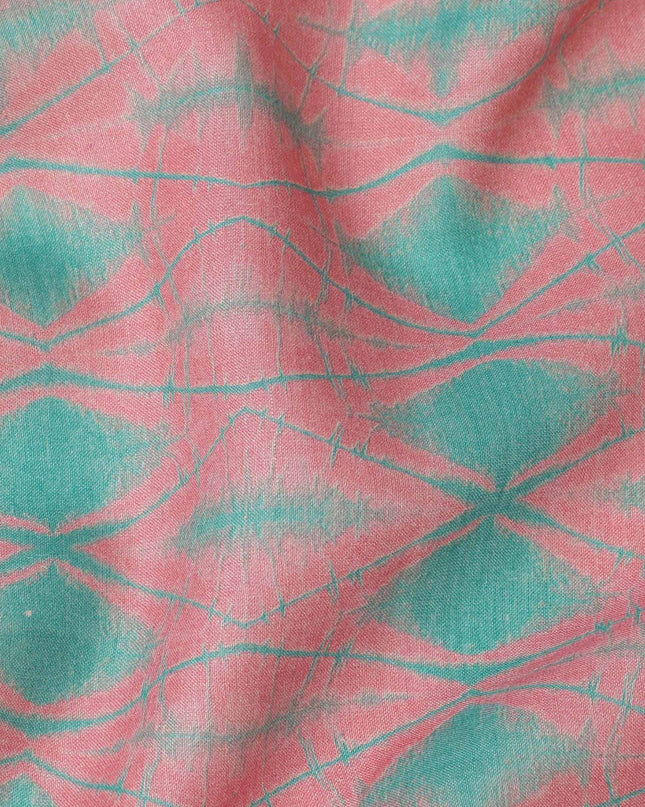 Pink and Teal Shibori Tie-Dye Effect Abstract Print Cotton Lawn Fabric, 110 Cms Width, Made in India-D23574