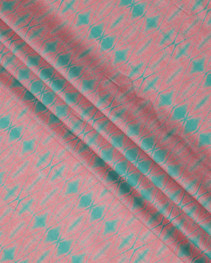 Pink and Teal Shibori Tie-Dye Effect Abstract Print Cotton Lawn Fabric, 110 Cms Width, Made in India-D23574