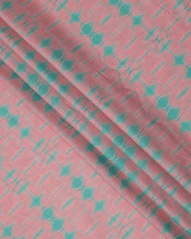 Pink and Teal Shibori Tie-Dye Effect Abstract Print Cotton Lawn Fabric, 110 Cms Width, Made in India-D23574