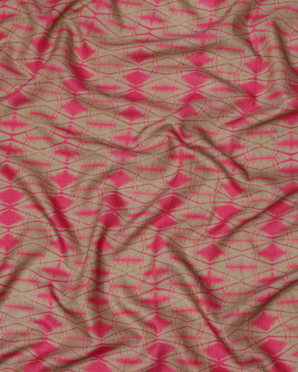 Olive Green and Pink Shibori Tie-Dye Effect Abstract Print Cotton Lawn Fabric, 110 Cms Width, Made in India-D23575