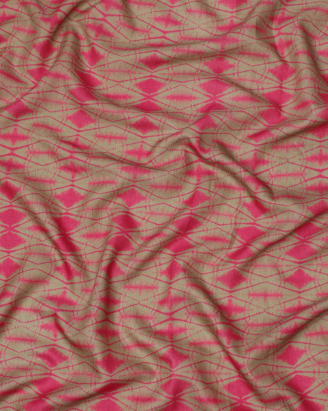 Olive Green and Pink Shibori Tie-Dye Effect Abstract Print Cotton Lawn Fabric, 110 Cms Width, Made in India-D23575