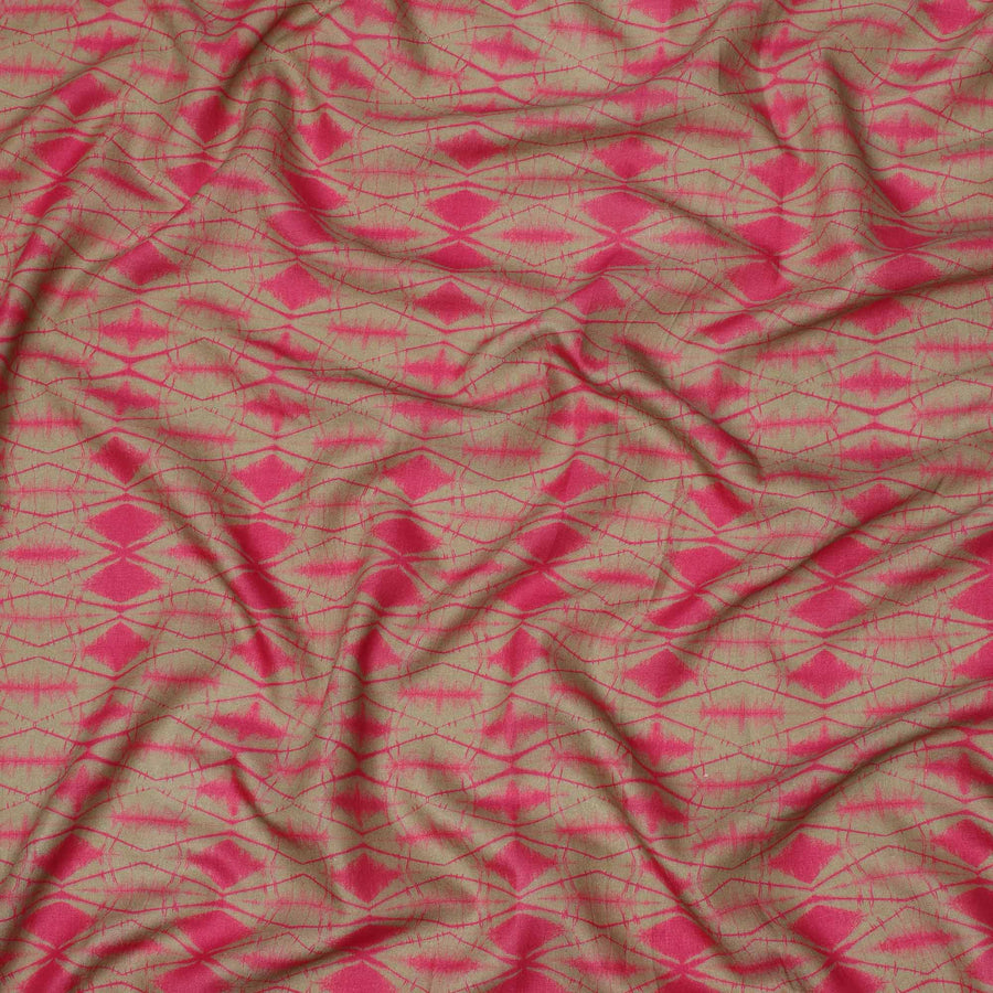 Olive Green and Pink Shibori Tie-Dye Effect Abstract Print Cotton Lawn Fabric, 110 Cms Width, Made in India-D23575