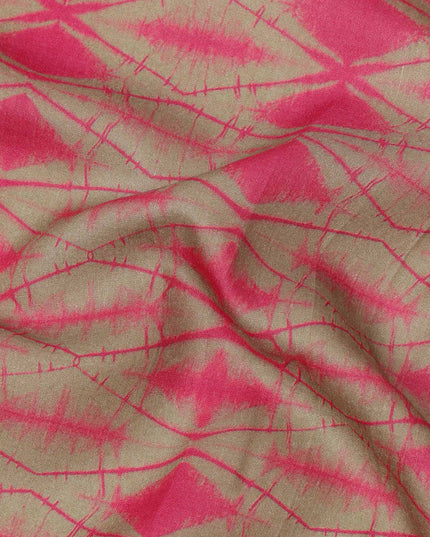 Olive Green and Pink Shibori Tie-Dye Effect Abstract Print Cotton Lawn Fabric, 110 Cms Width, Made in India-D23575
