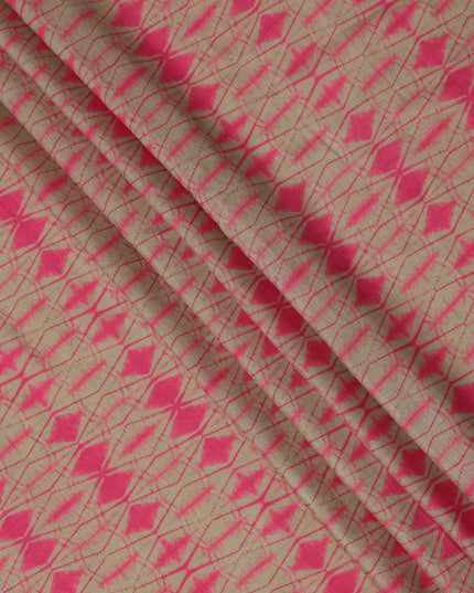 Olive Green and Pink Shibori Tie-Dye Effect Abstract Print Cotton Lawn Fabric, 110 Cms Width, Made in India-D23575