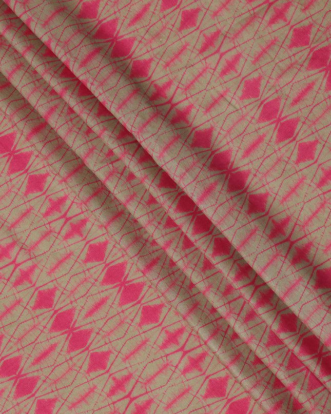 Olive Green and Pink Shibori Tie-Dye Effect Abstract Print Cotton Lawn Fabric, 110 Cms Width, Made in India-D23575