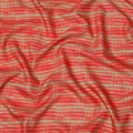 Beige and Coral Red Tribal Striped Abstract Printed Viscose Crepe Fabric, 110 Cms Width, Made in India-D23579
