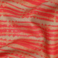 Beige and Coral Red Tribal Striped Abstract Printed Viscose Crepe Fabric, 110 Cms Width, Made in India-D23579